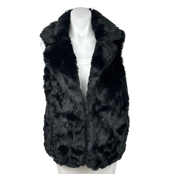 Forever 21 Women's Black Faux Fur Sleeveless Pocket Collar Vest Jacket Size S - Picture 1 of 8